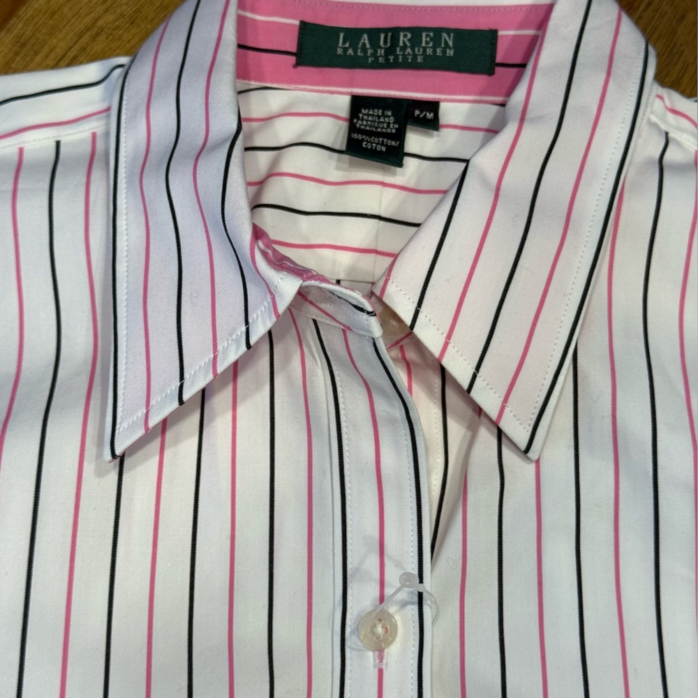 Lauren Ralph Lauren White Shirt with Pink and Black Stripes new without tag
